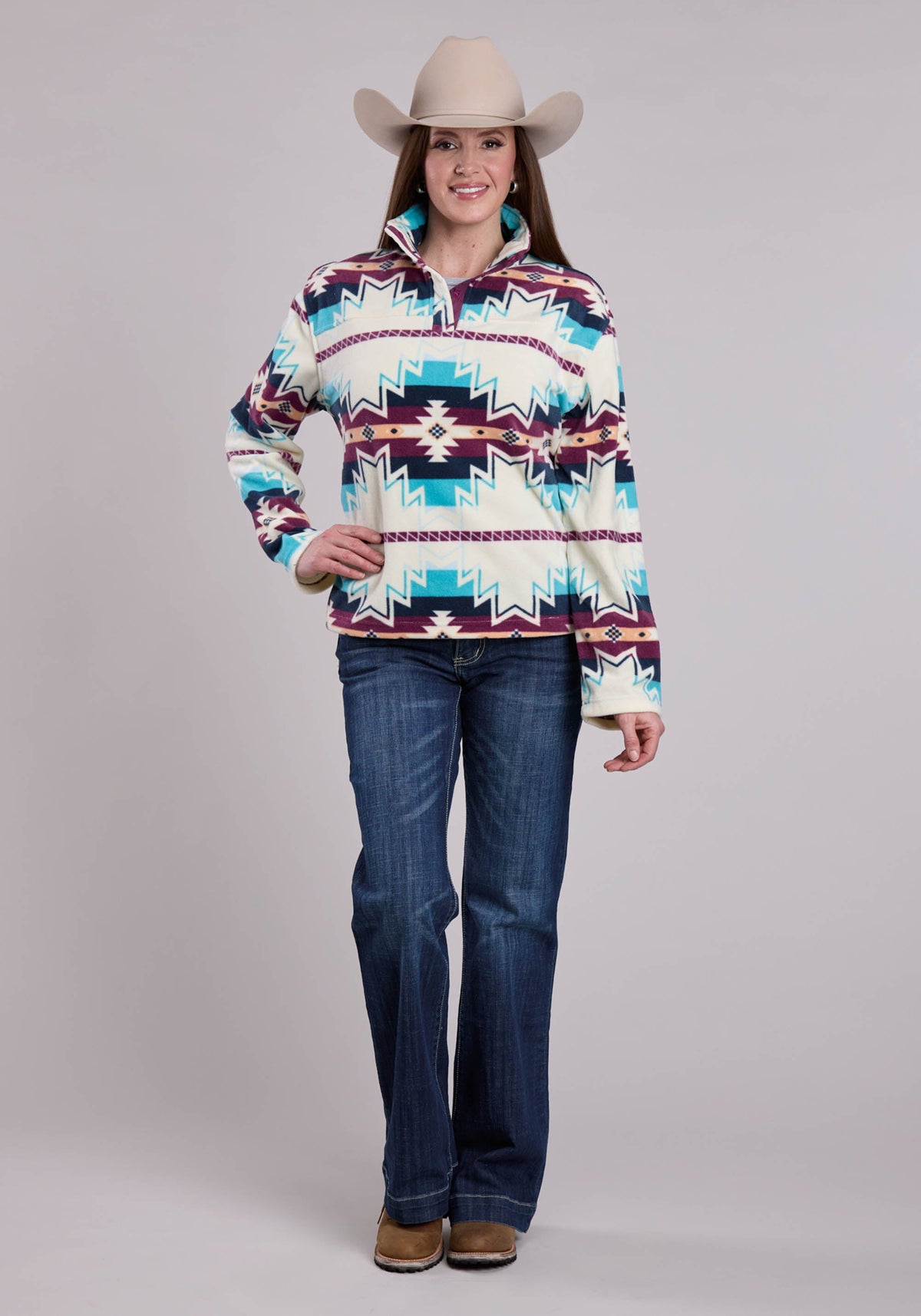Roper Womens Jacket Snap Large Aztec Print Fleece Pullover Western Jacket