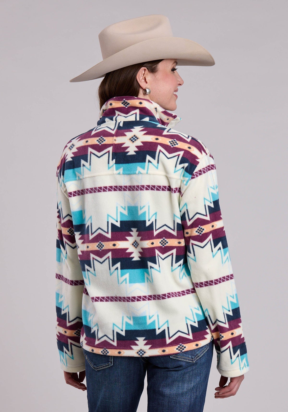 Roper Womens Jacket Snap Large Aztec Print Fleece Pullover Western Jacket