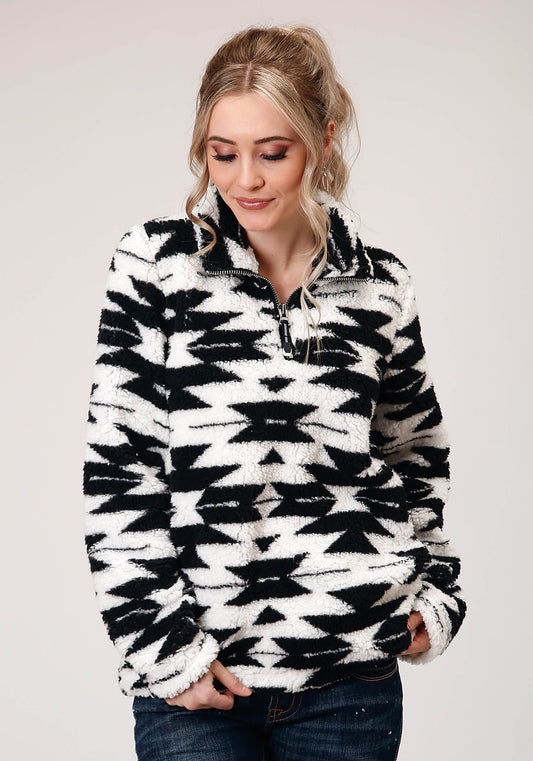 Roper Womens Polar Fleece  Black White Aztec Pullover