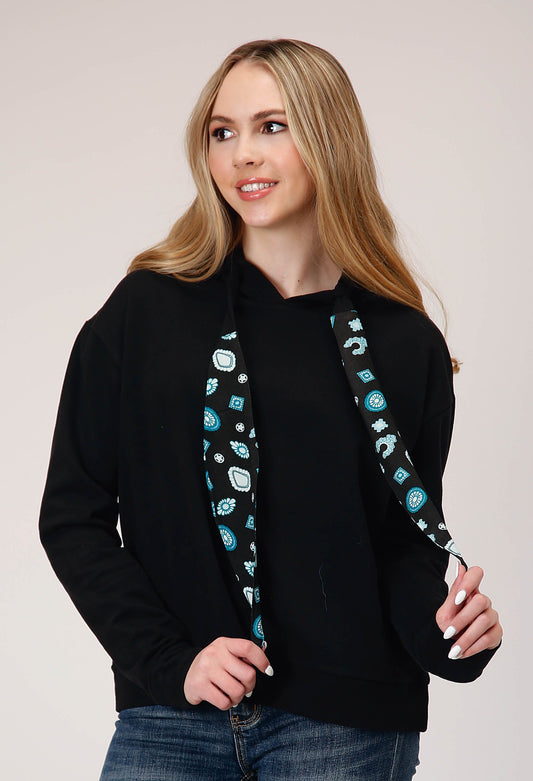 Roper Womens Cotton Fleece Slouchy Pullover Hoodie With Contrast Fabric Bandana H