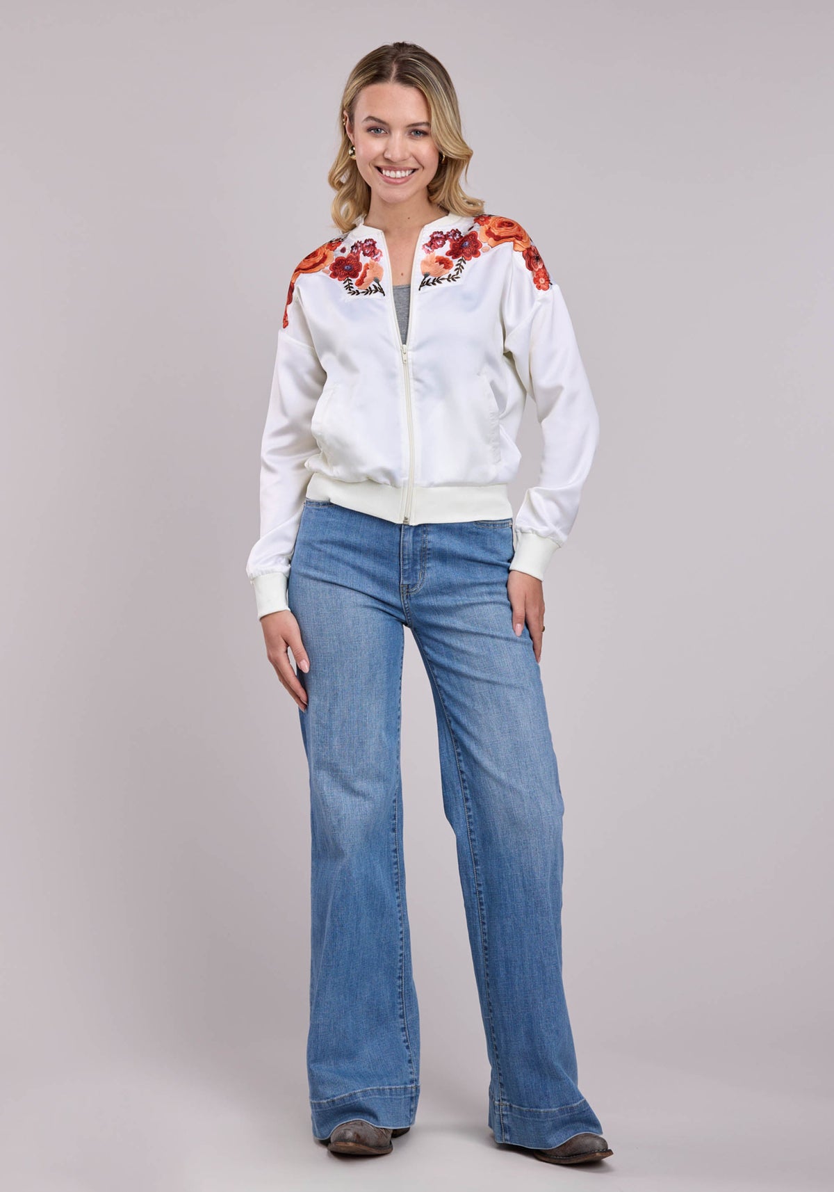 Roper Womens Jacket Zipper Poly Satin Bomber Western Jacket