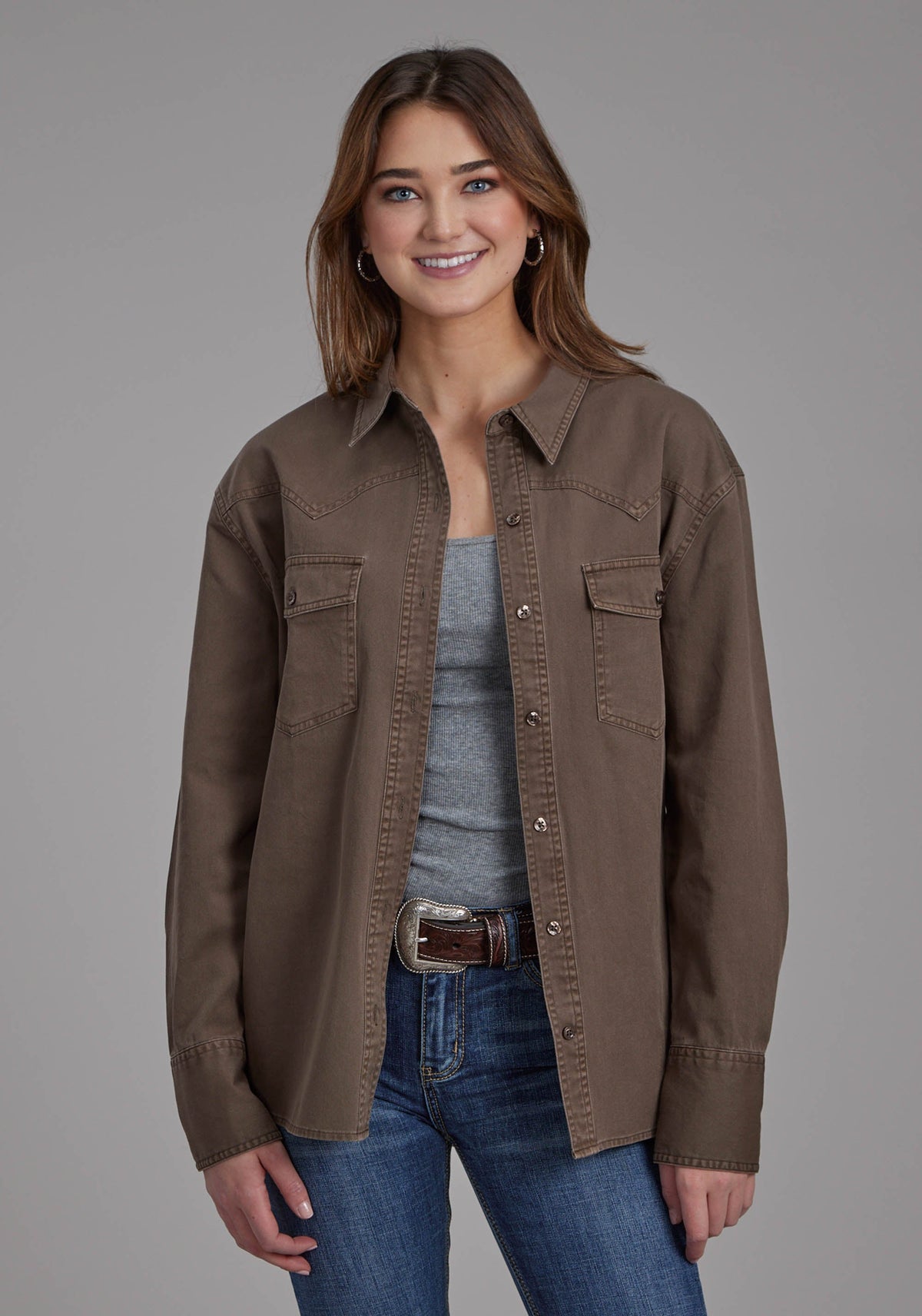 Roper Womens Pigment Dyed Twill Oversized Button Jacket