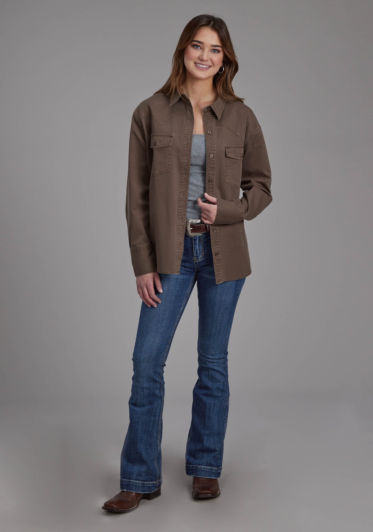Roper Womens Pigment Dyed Twill Oversized Button Jacket