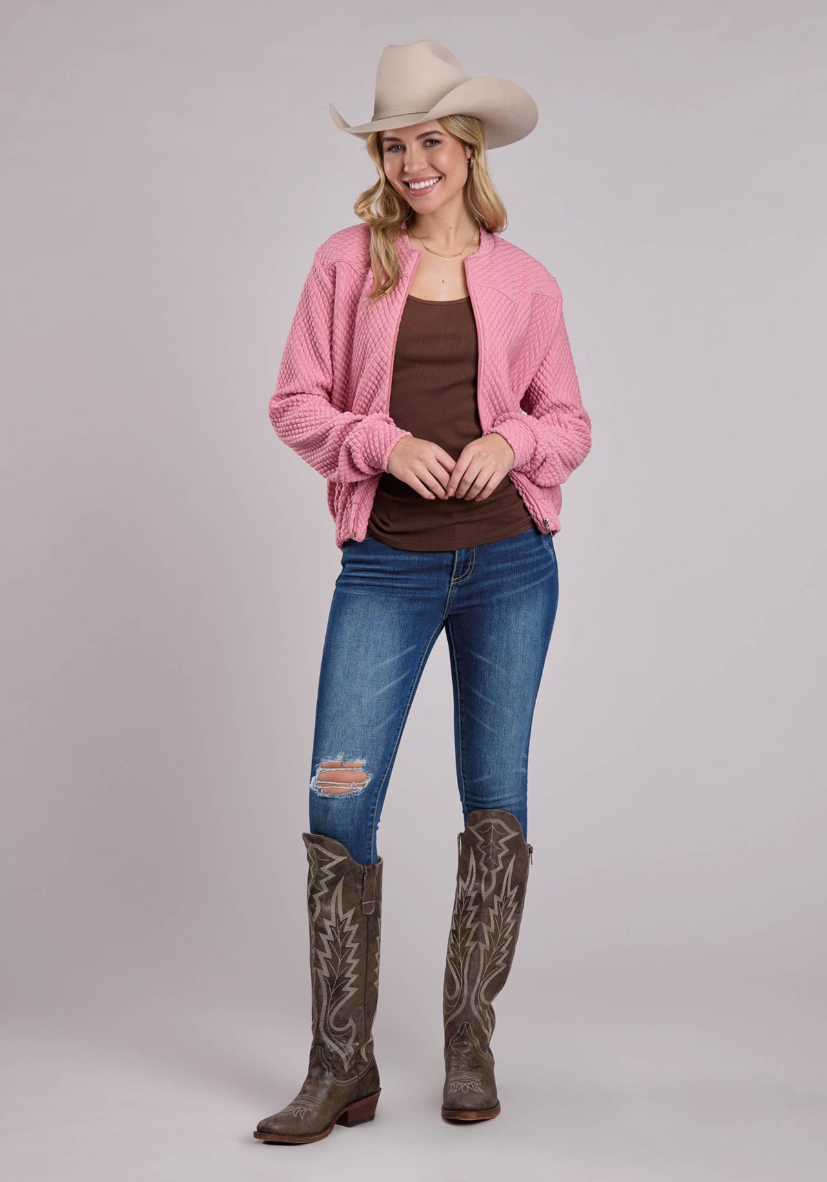 Roper Womens Jacket Zipper Quilted Poly Zip Western Jacket