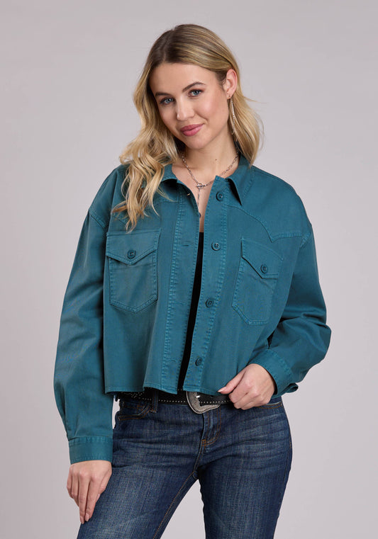 Roper Womens Jacket Button Turquoise Pigment Dyed Crop Jckt Western Jacket