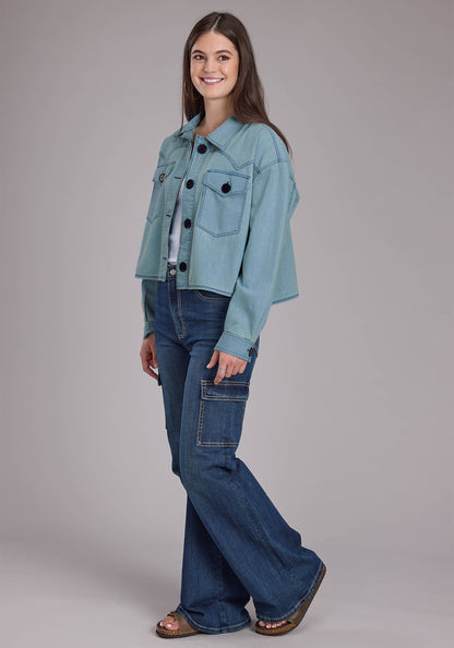 Roper Womens Light Blue Denim Button Jacket