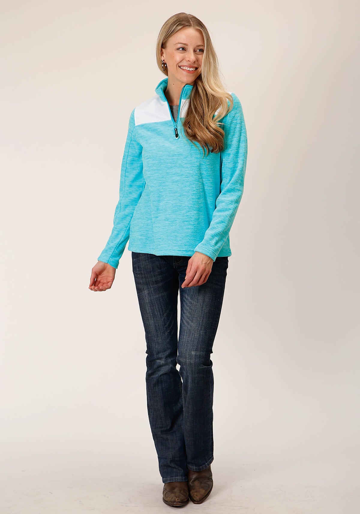 Roper Womens Hthr Turquoise Micro Fleece Pullover
