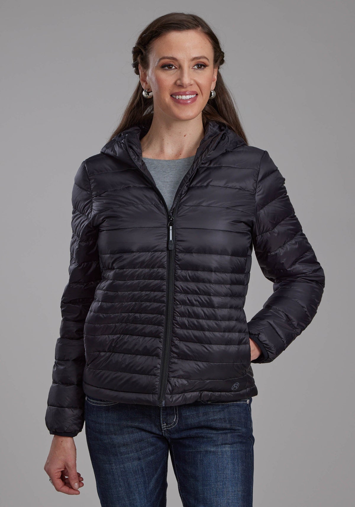 Roper Womens Black Nylon Down Zipper Jacket