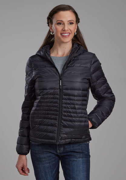 Roper Womens Black Nylon Down Zipper Jacket