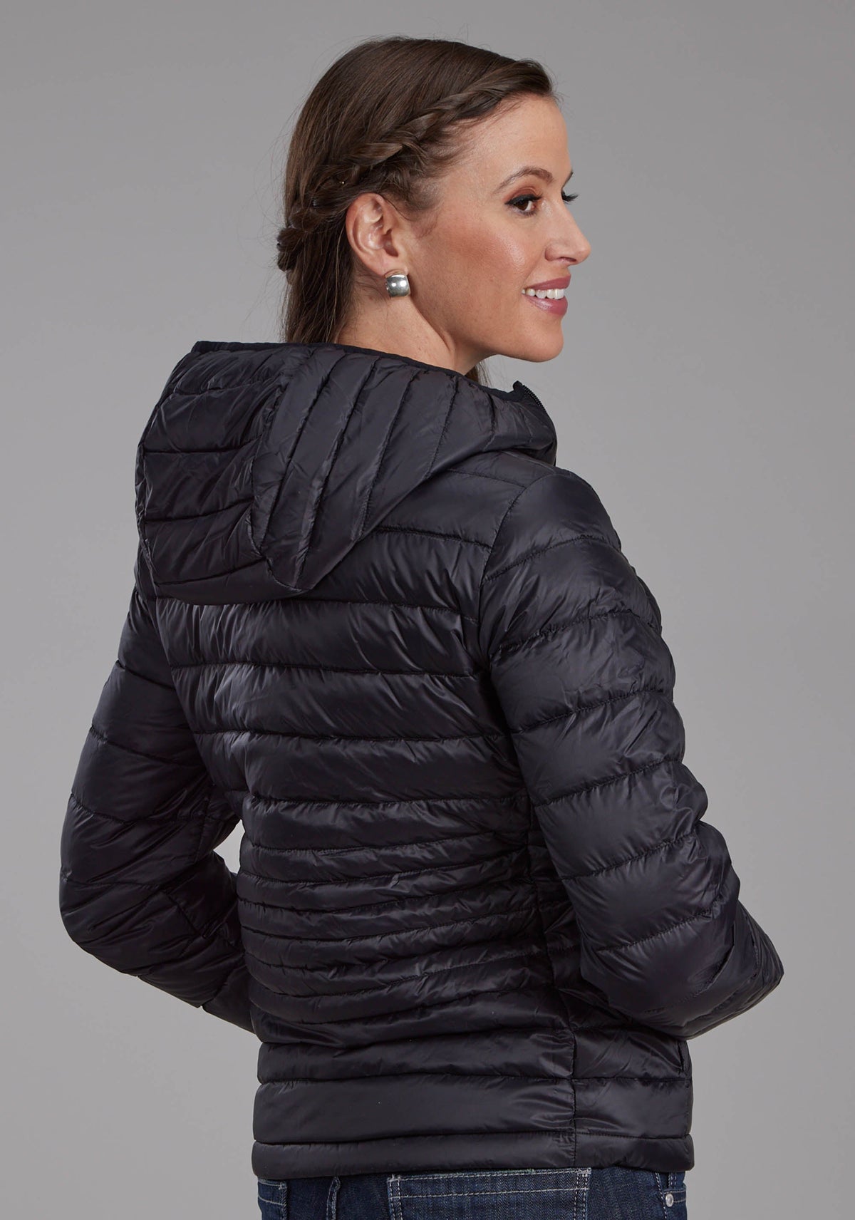 Roper Womens Black Nylon Down Zipper Jacket