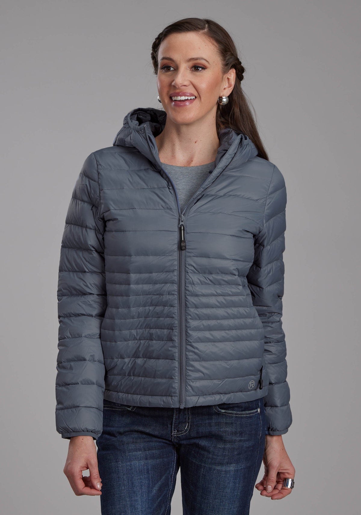Roper Womens Silver Blue Down Proof Coated Zipper Jacket