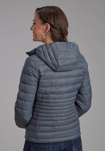 Roper Womens Silver Blue Down Proof Coated Zipper Jacket