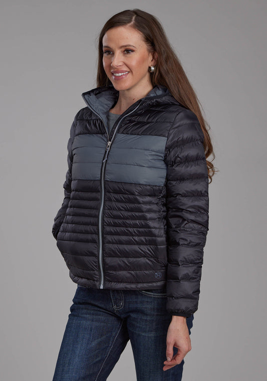 Roper Womens Black Nylon Hooded Down Zipper Jacket