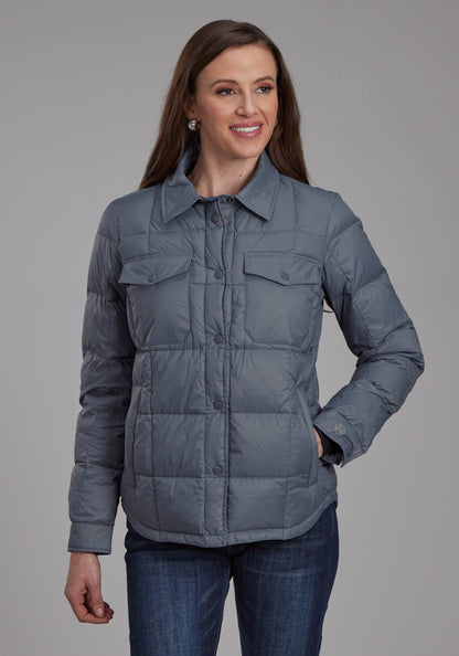 Roper Womens Silver Blue Nylon Shirt Snap Jacket