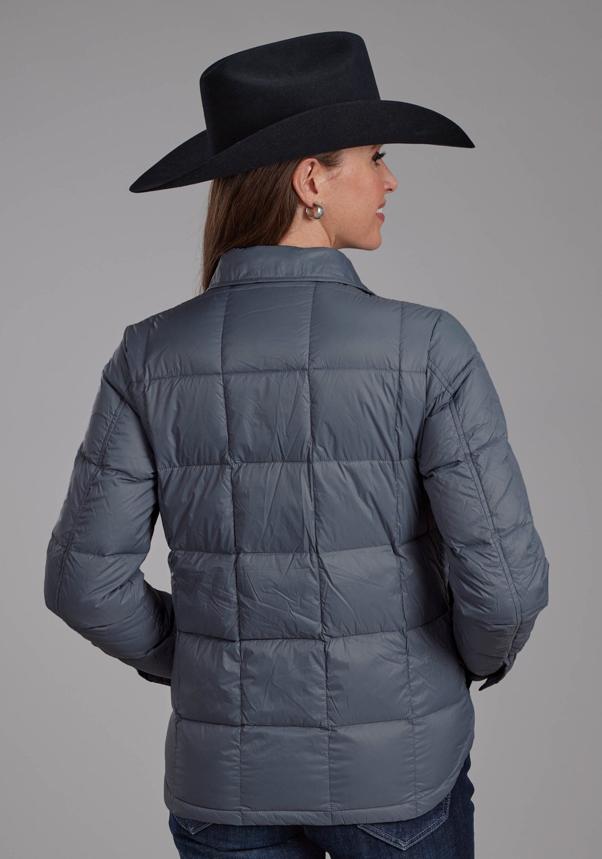 Roper Womens Silver Blue Nylon Shirt Snap Jacket