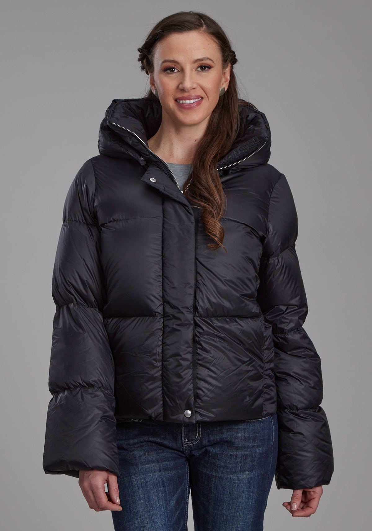 Roper Womens Black Nylon Down Puffer Coat Zipper Jacket