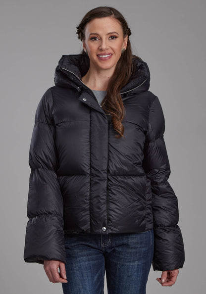 Roper Womens Black Nylon Down Puffer Coat Zipper Jacket
