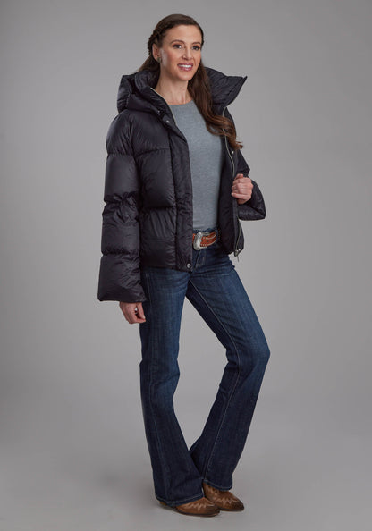 Roper Womens Black Nylon Down Puffer Coat Zipper Jacket