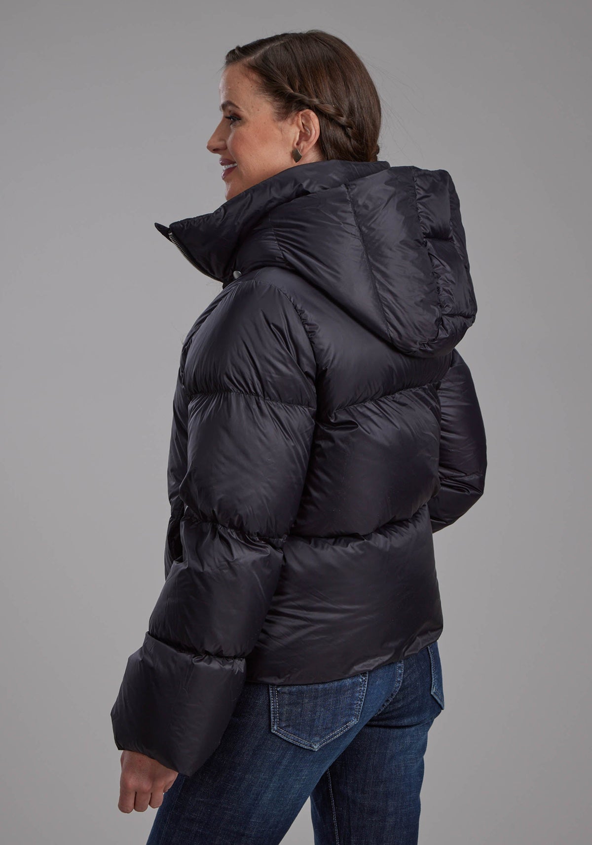 Roper Womens Black Nylon Down Puffer Coat Zipper Jacket