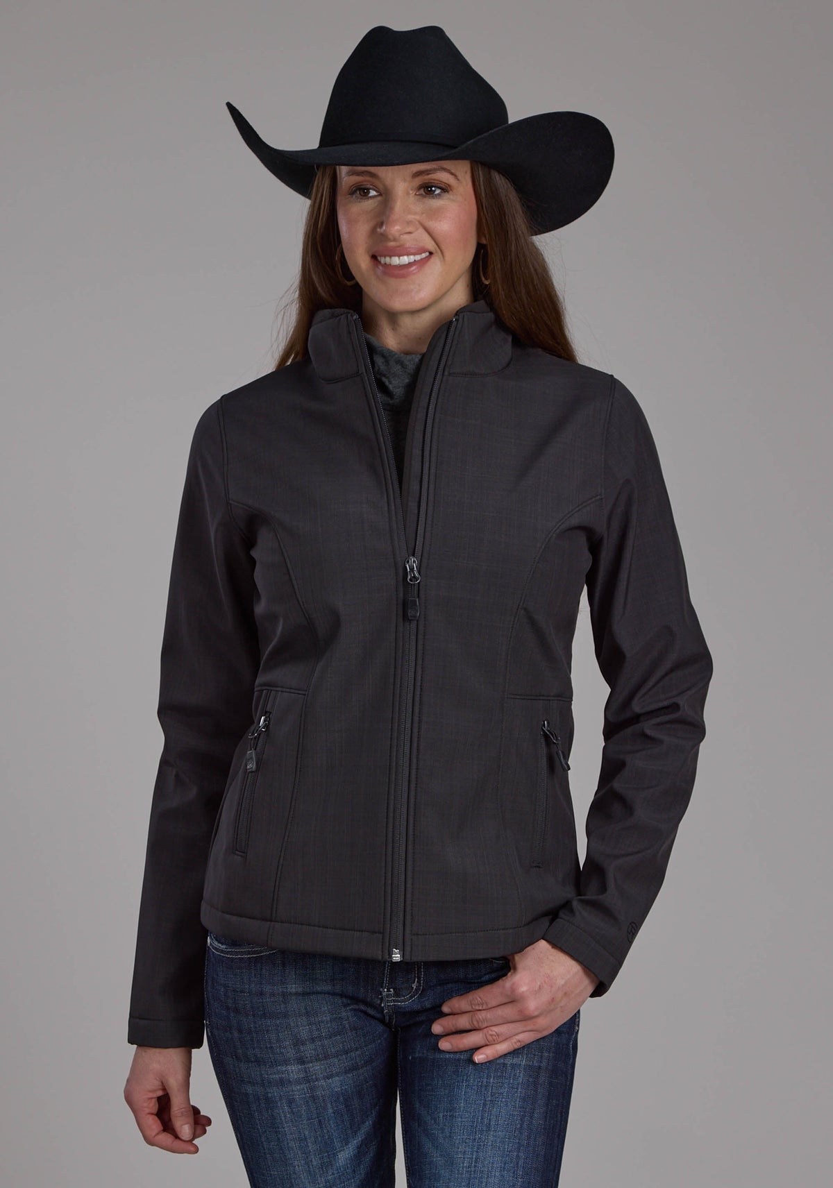 Roper Womens Charcoal Heather With Black Fleece Zipper Jacket