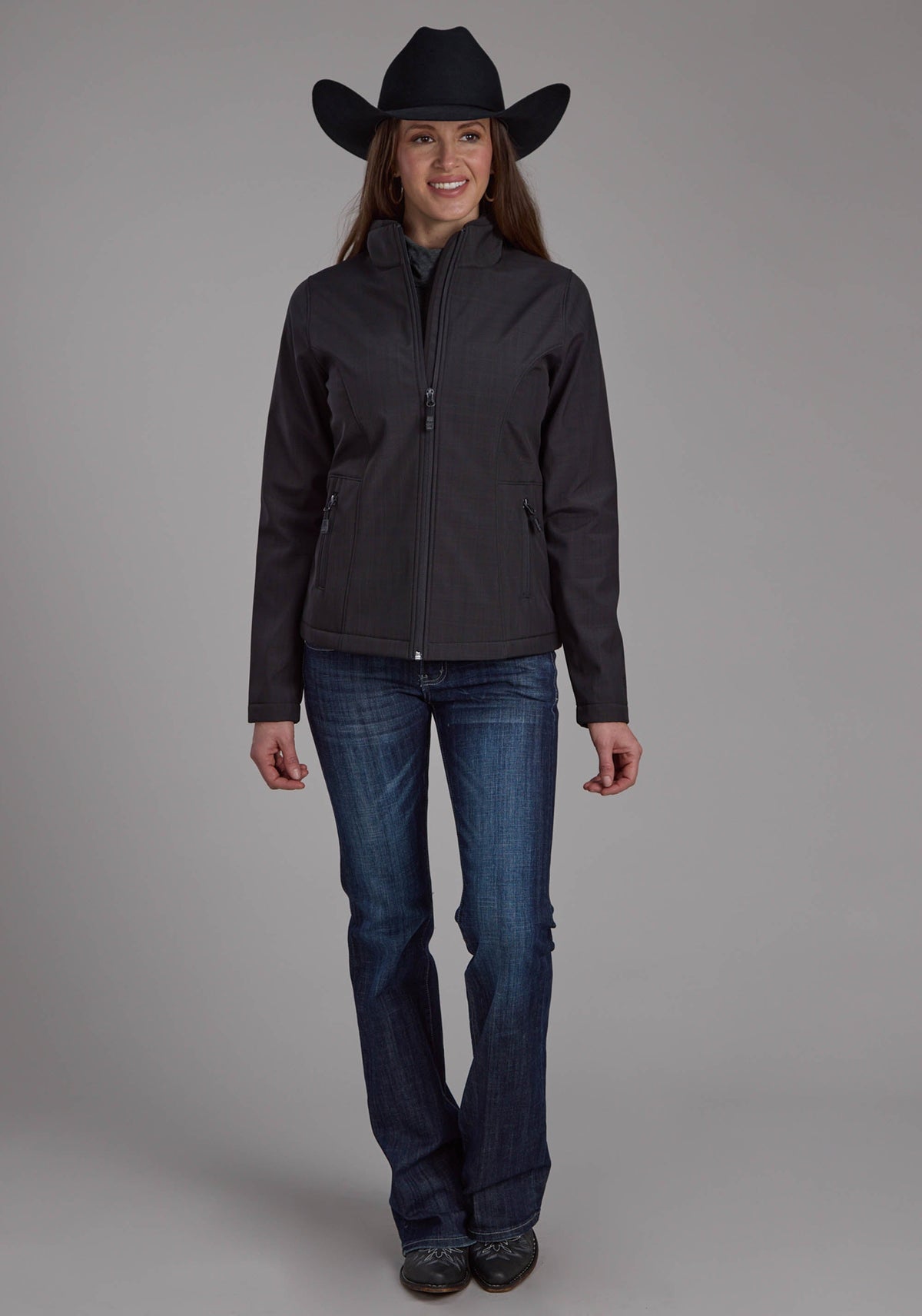 Roper Womens Charcoal Heather With Black Fleece Zipper Jacket
