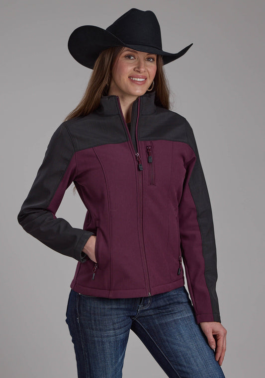 Roper Womens Wine Gray Pieced Softshell Zipper Jacket