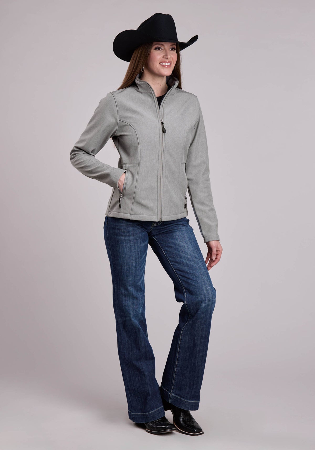 Roper Womens Jacket Zipper Cream Grey Stripe Western Jacket