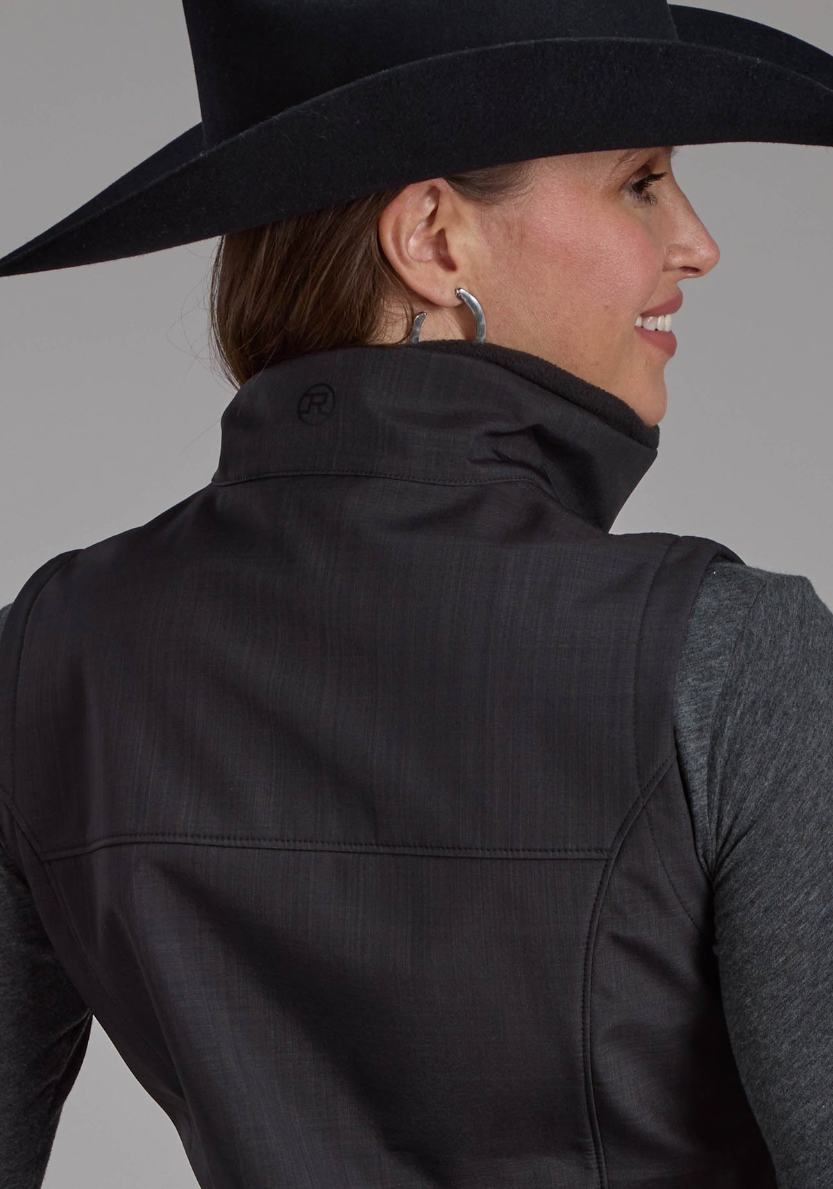 Roper Womens Charcoal Heather With Black Fleece Zipper Vest