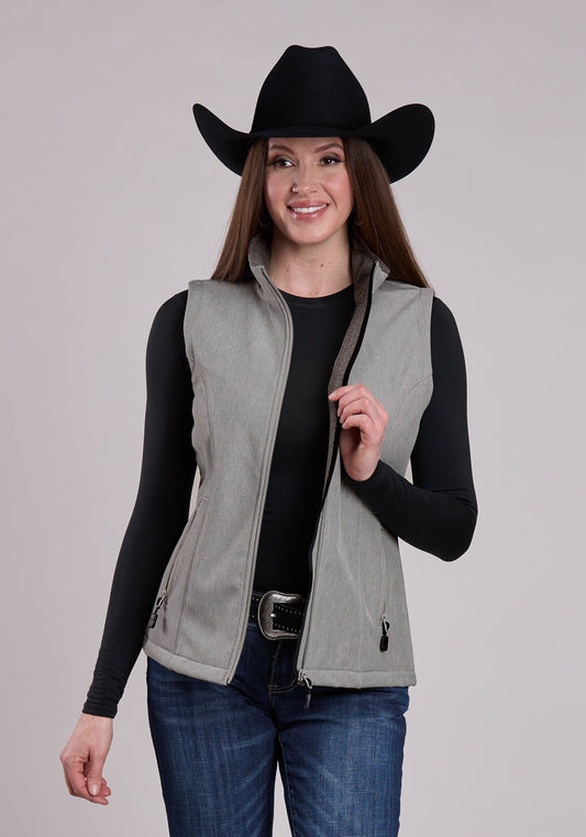 Roper Womens Vest Zipper Cream Grey Stripe Western Vest