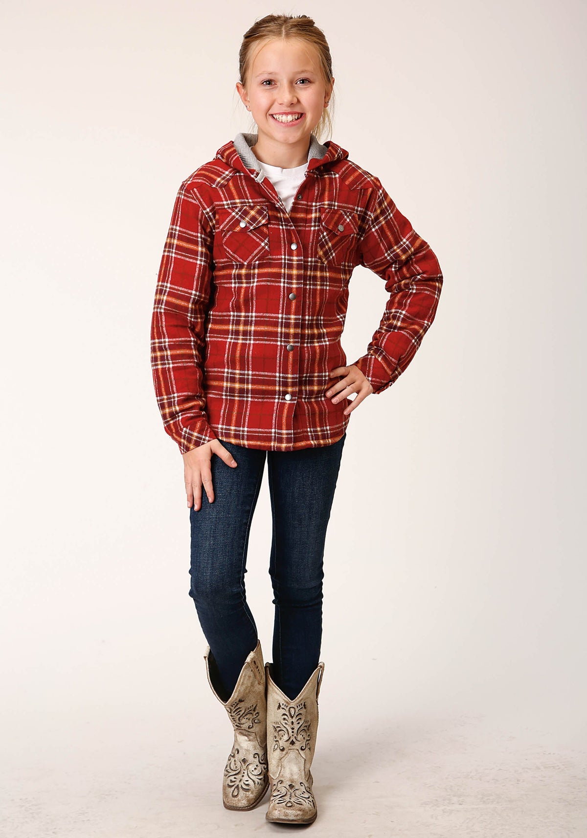 Roper Girls Long Sleeve Snap Thermal Lined Flannel Shirt Jacket