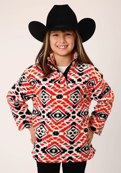 Roper Girls Womens  Grey Orange Pink Aztec Print Polar Fleece Pullover