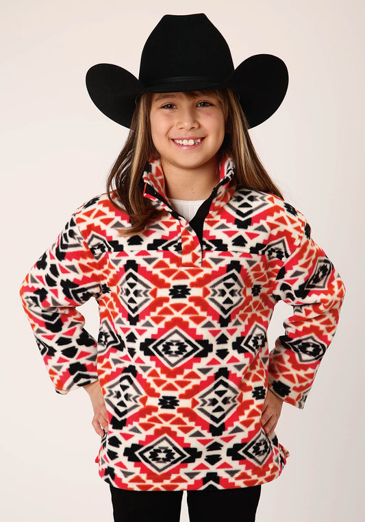 Roper Girls Womens  Grey Orange Pink Aztec Print Polar Fleece Pullover