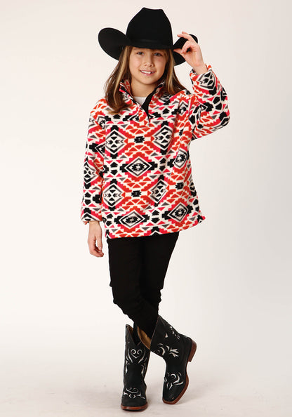 Roper Girls Womens  Grey Orange Pink Aztec Print Polar Fleece Pullover