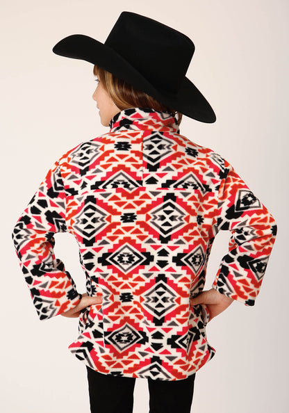 Roper Girls Womens  Grey Orange Pink Aztec Print Polar Fleece Pullover