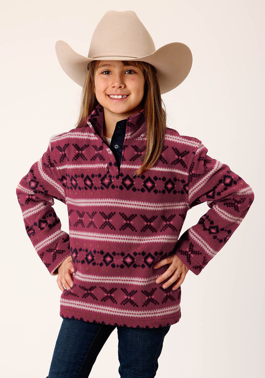 Roper Girls Womens  Rusty Red Aztec Print Polar Fleece Pullover
