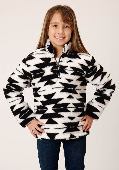 Roper Girls Womens  Black White Aztec Polar Fleece Pullover