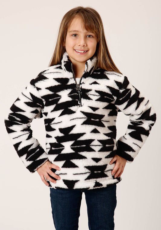 Roper Girls Womens  Black White Aztec Polar Fleece Pullover