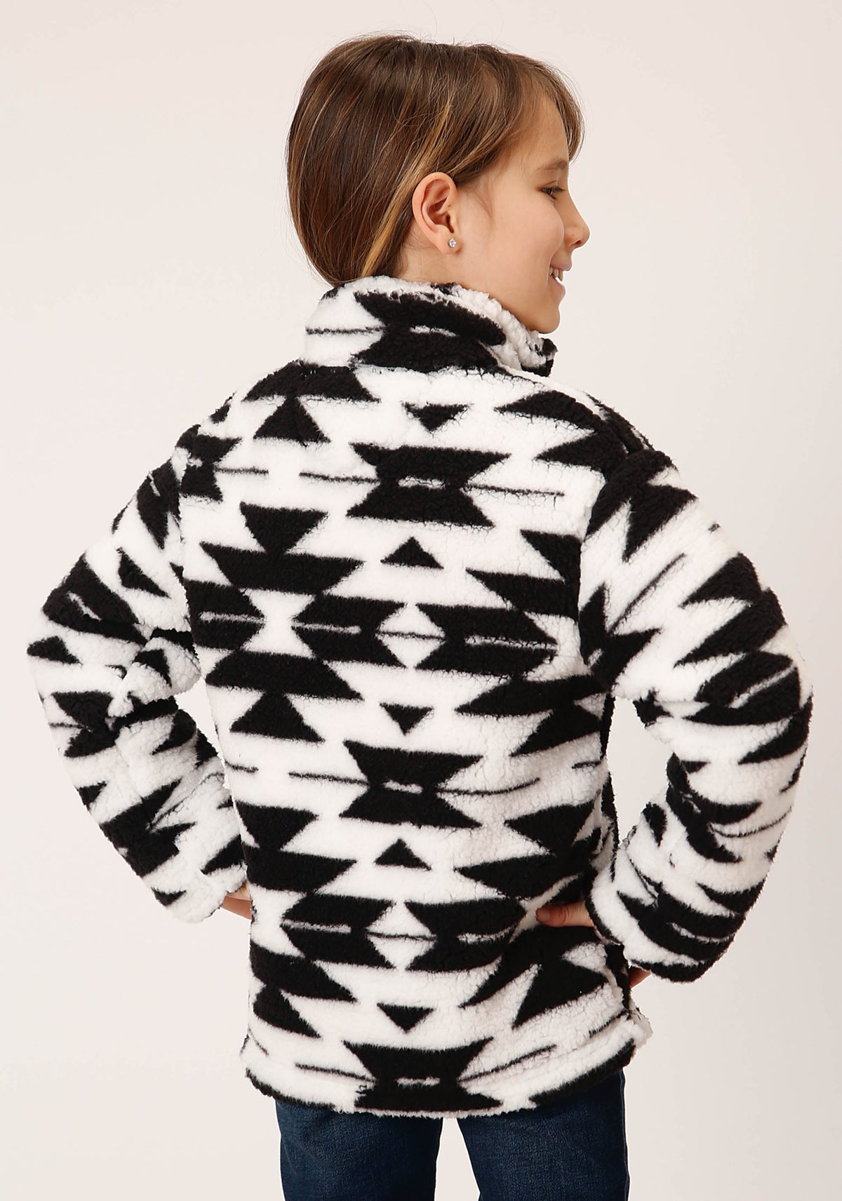 Roper Girls Womens  Black White Aztec Polar Fleece Pullover
