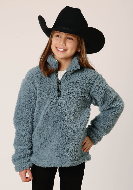 Roper Girls Womens  Solid Steel Blue Polar Fleece Pullover