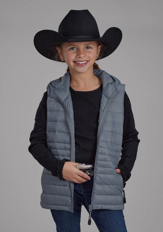 Roper Girls Silver Blue Hooded Zipper Vest