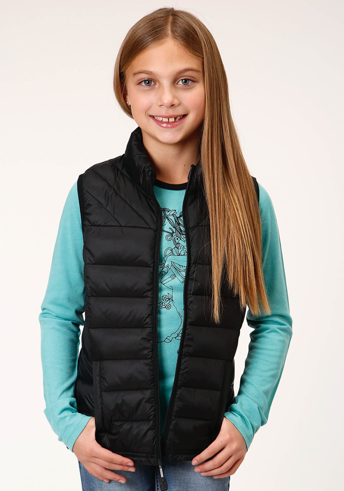 Roper Girls  Crushable Poly Filled  Black Down Vest