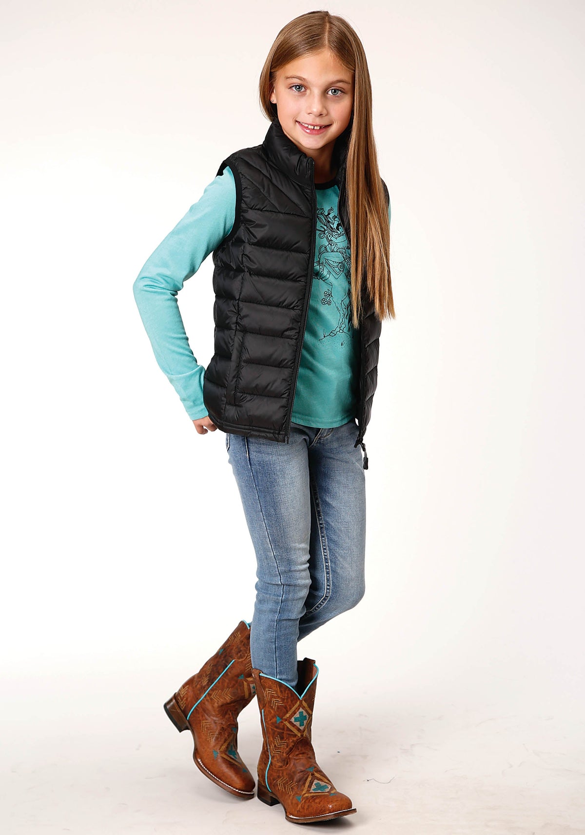 Roper Girls  Crushable Poly Filled  Black Down Vest