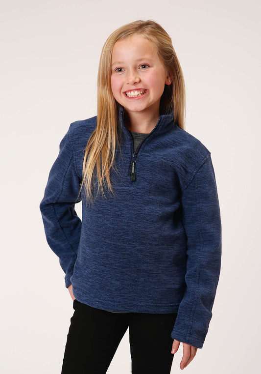 Roper Girls  Melange Navy Micro Polar Fleece Pullover