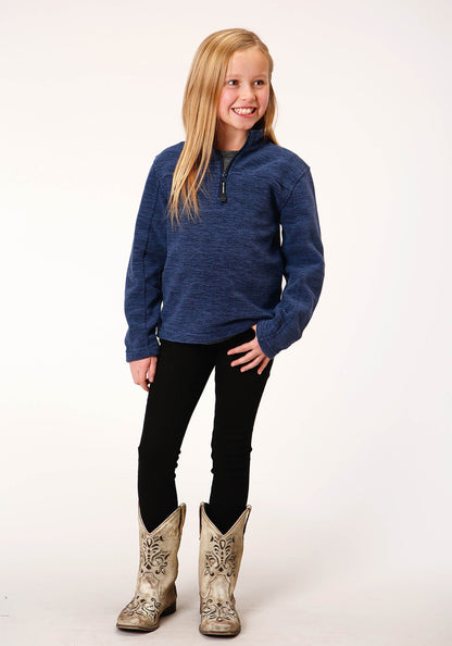Roper Girls  Melange Navy Micro Polar Fleece Pullover