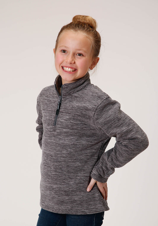 Roper Girls  Melange Grey Micro Polar Fleece Pullover