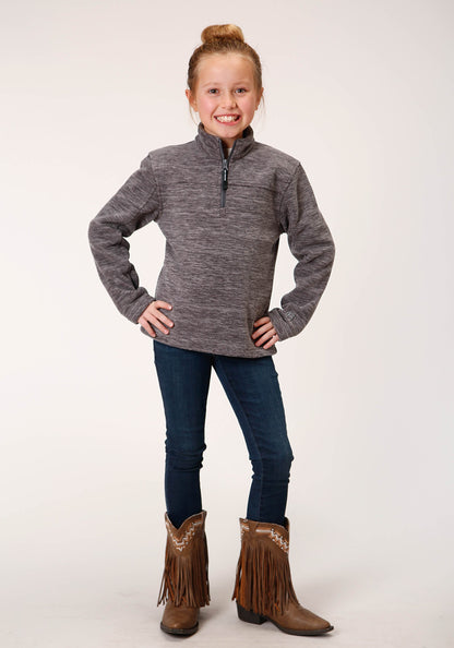 Roper Girls  Melange Grey Micro Polar Fleece Pullover