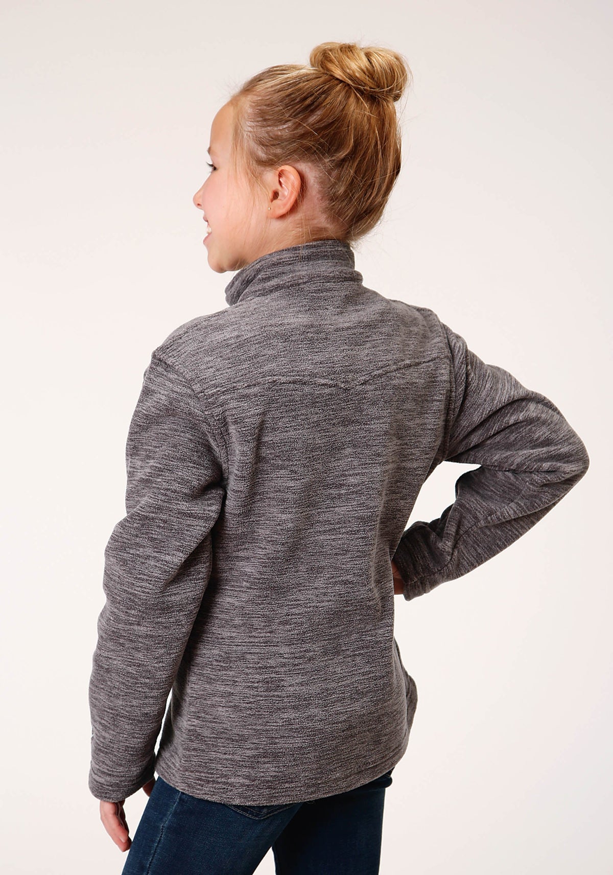 Roper Girls  Melange Grey Micro Polar Fleece Pullover