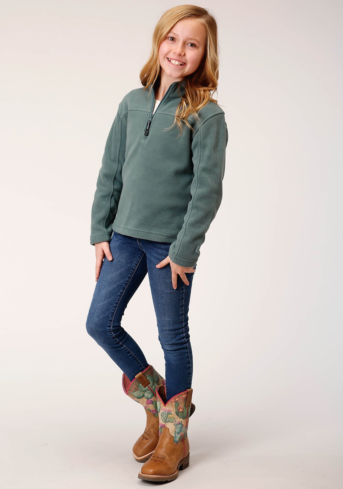 Roper Girls  Misty Green Micro Polar Fleece Pullover