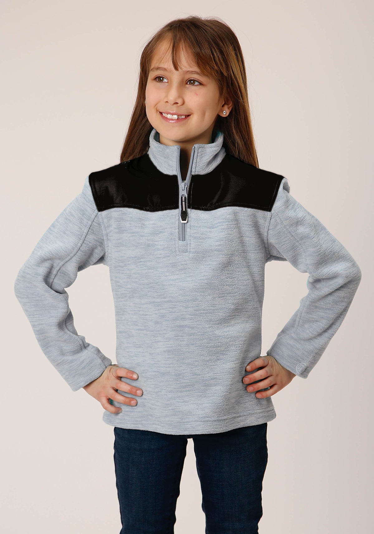 Roper Girls  Hthr Grey Micro Polar Fleece Pullover