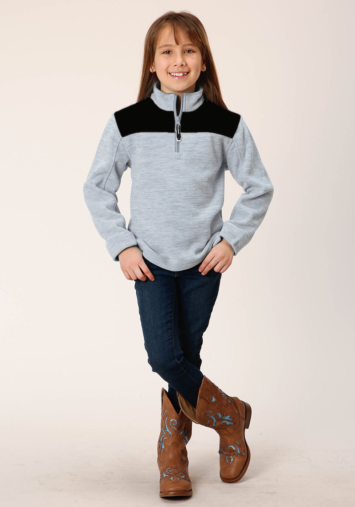 Roper Girls  Hthr Grey Micro Polar Fleece Pullover